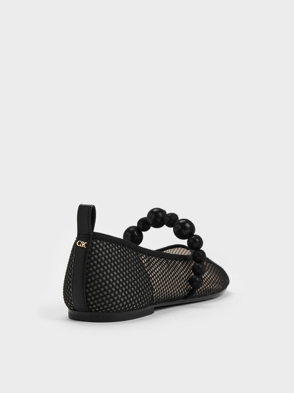CHARLES & KEITH Classic / Leather Mesh Beaded Mary Jane Flats - Black Textured