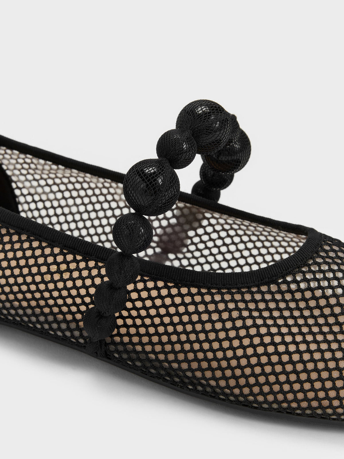 CHARLES & KEITH Classic / Leather Mesh Beaded Mary Jane Flats - Black Textured