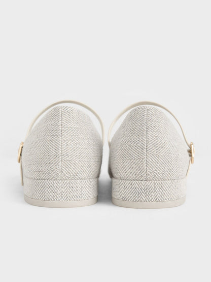CHARLES & KEITH Everyday / Gertrude Tweed Mary Janes - Light Grey