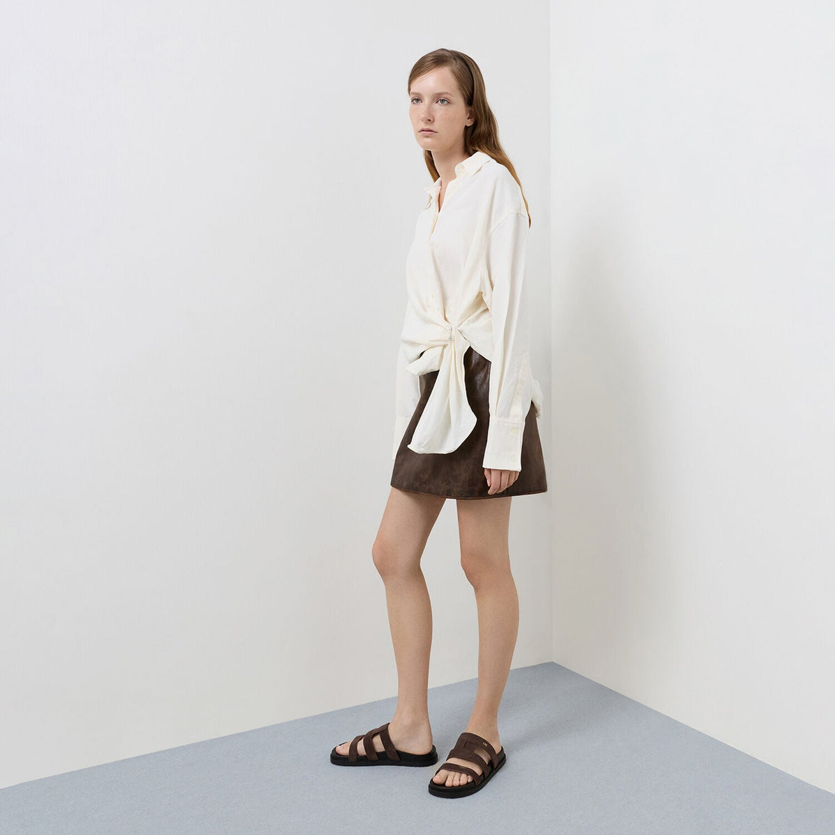 CHARLES & KEITH Classic / Petina Suede Flatform Sandals - Dark Brown Textured