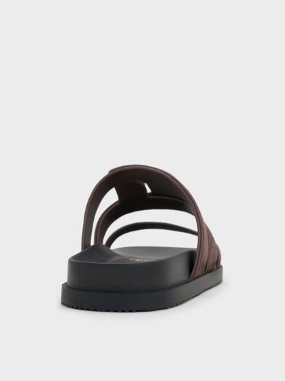 CHARLES & KEITH Classic / Petina Suede Flatform Sandals - Dark Brown Textured