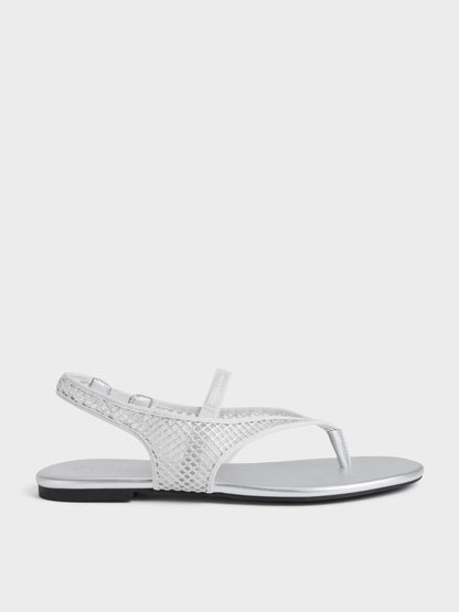CHARLES & KEITH Quality / Ellory Mesh Thong Slingback Sandals - Silver