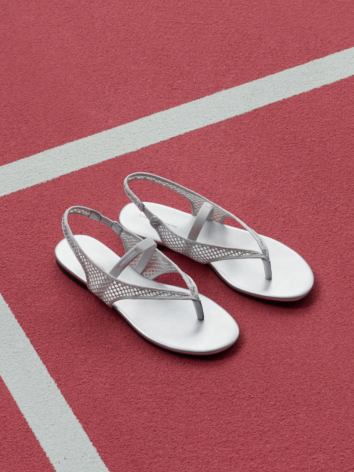 CHARLES & KEITH Quality / Ellory Mesh Thong Slingback Sandals - Silver