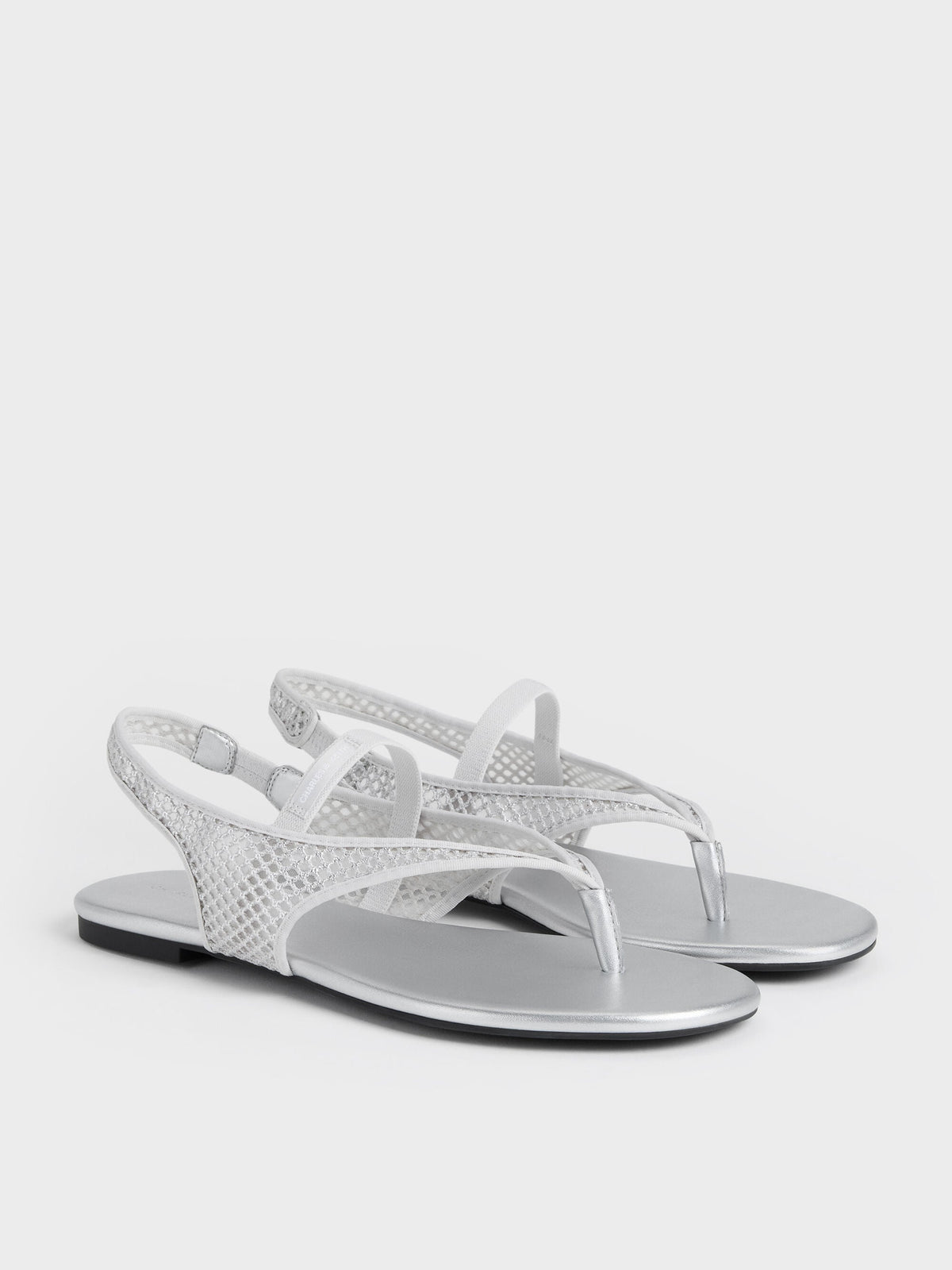 CHARLES & KEITH Quality / Ellory Mesh Thong Slingback Sandals - Silver