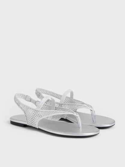 CHARLES & KEITH Quality / Ellory Mesh Thong Slingback Sandals - Silver