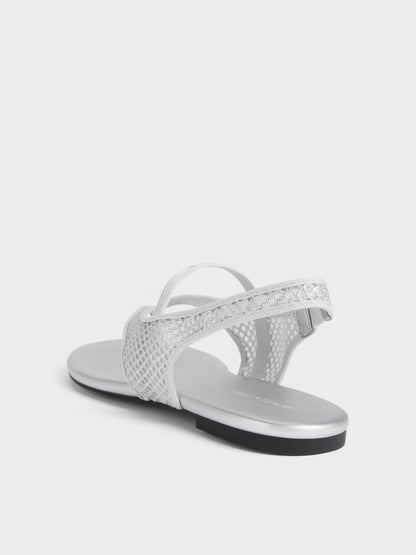 CHARLES & KEITH Quality / Ellory Mesh Thong Slingback Sandals - Silver
