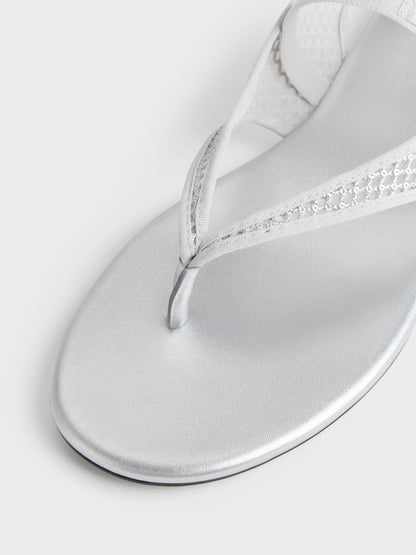 CHARLES & KEITH Quality / Ellory Mesh Thong Slingback Sandals - Silver