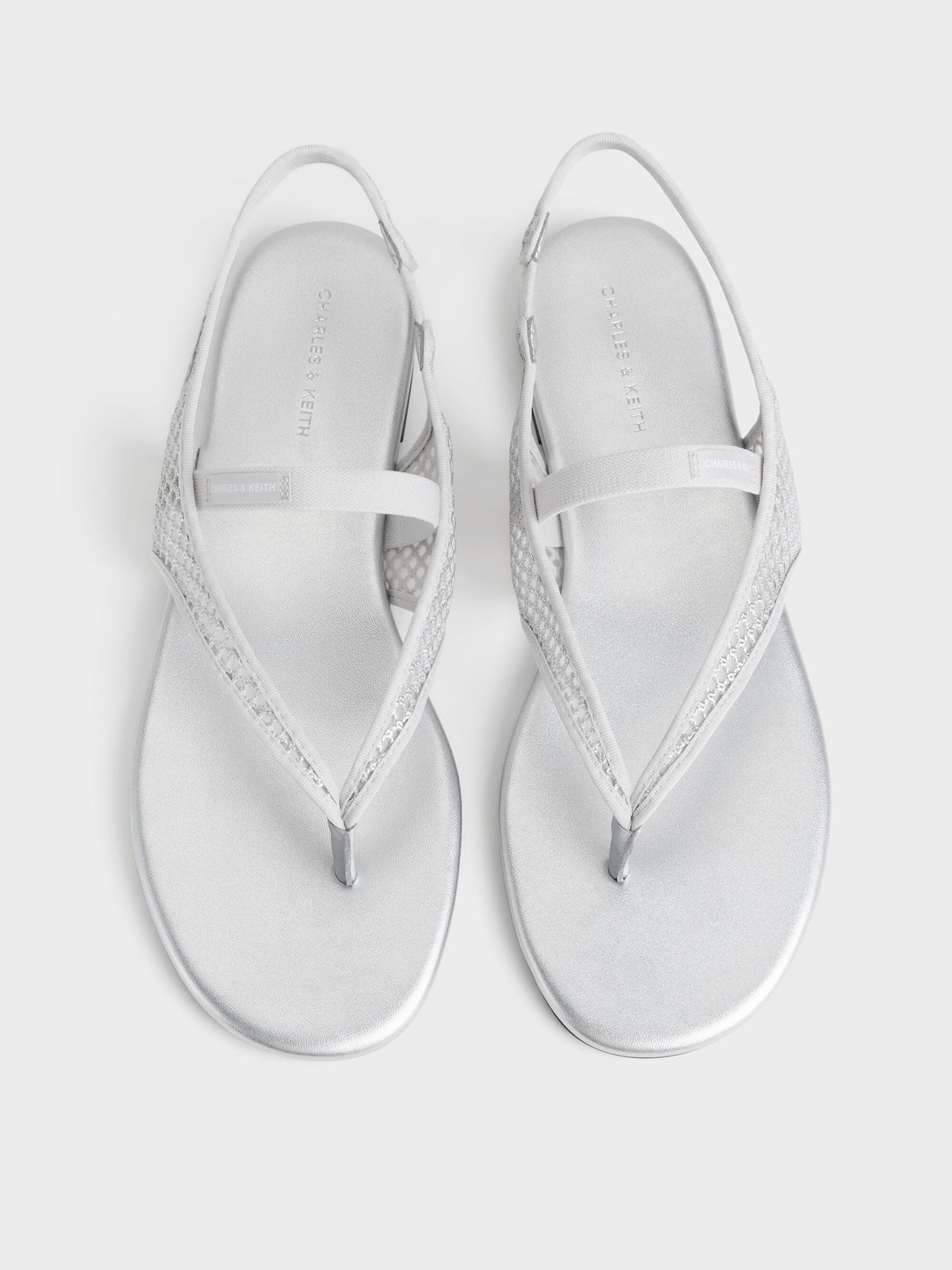 CHARLES & KEITH Quality / Ellory Mesh Thong Slingback Sandals - Silver