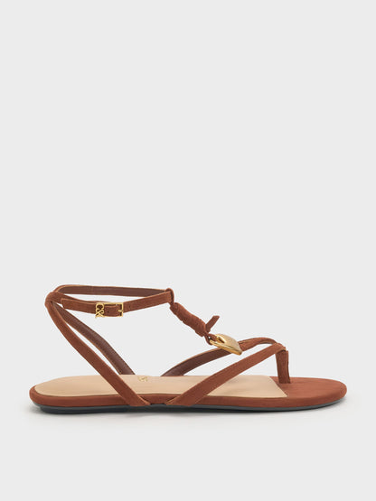 CHARLES & KEITH Recommended / Adema Leather Strappy Thong Sandals - Brown