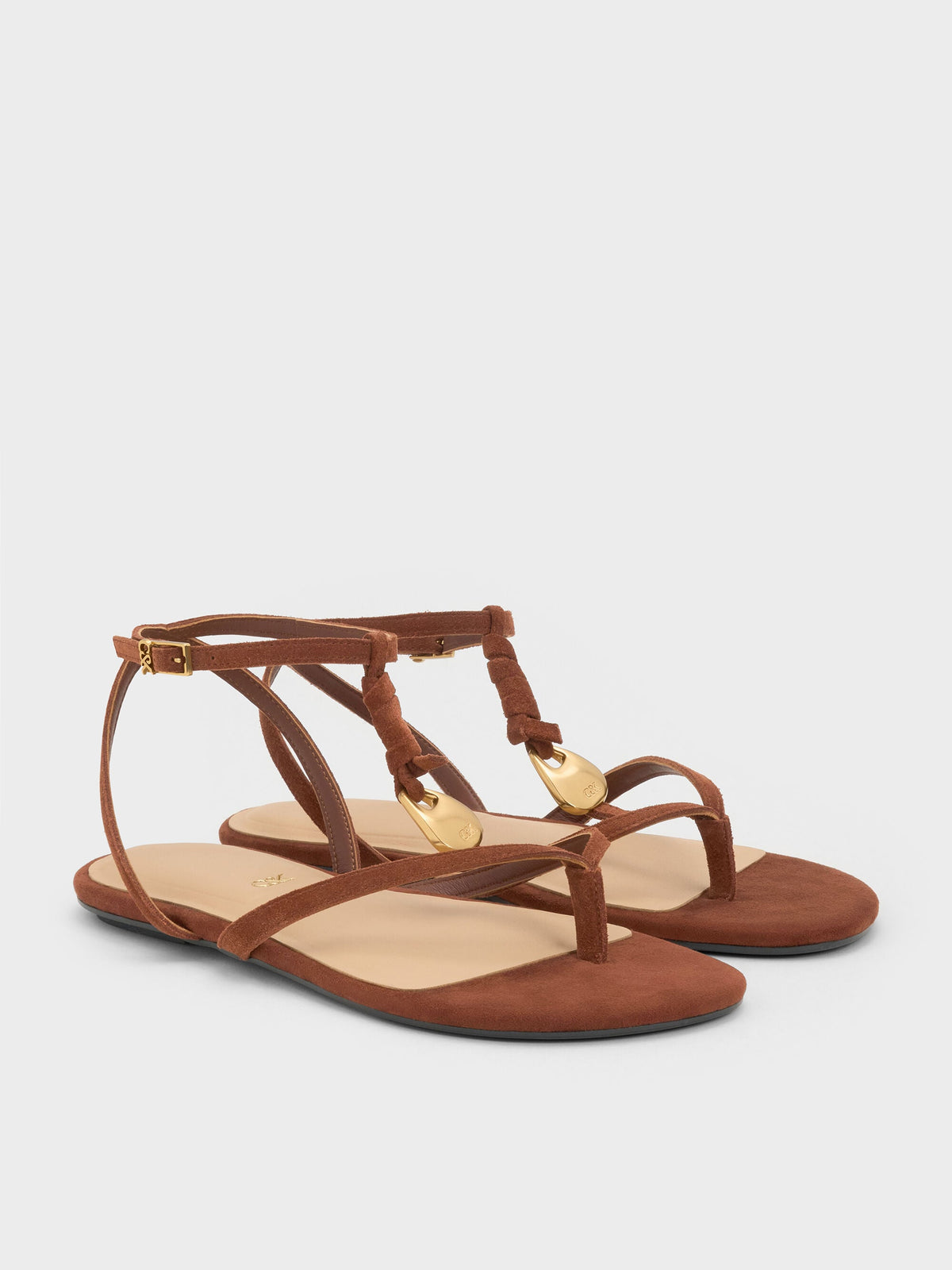 CHARLES & KEITH Recommended / Adema Leather Strappy Thong Sandals - Brown
