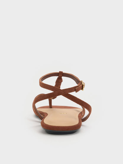 CHARLES & KEITH Recommended / Adema Leather Strappy Thong Sandals - Brown