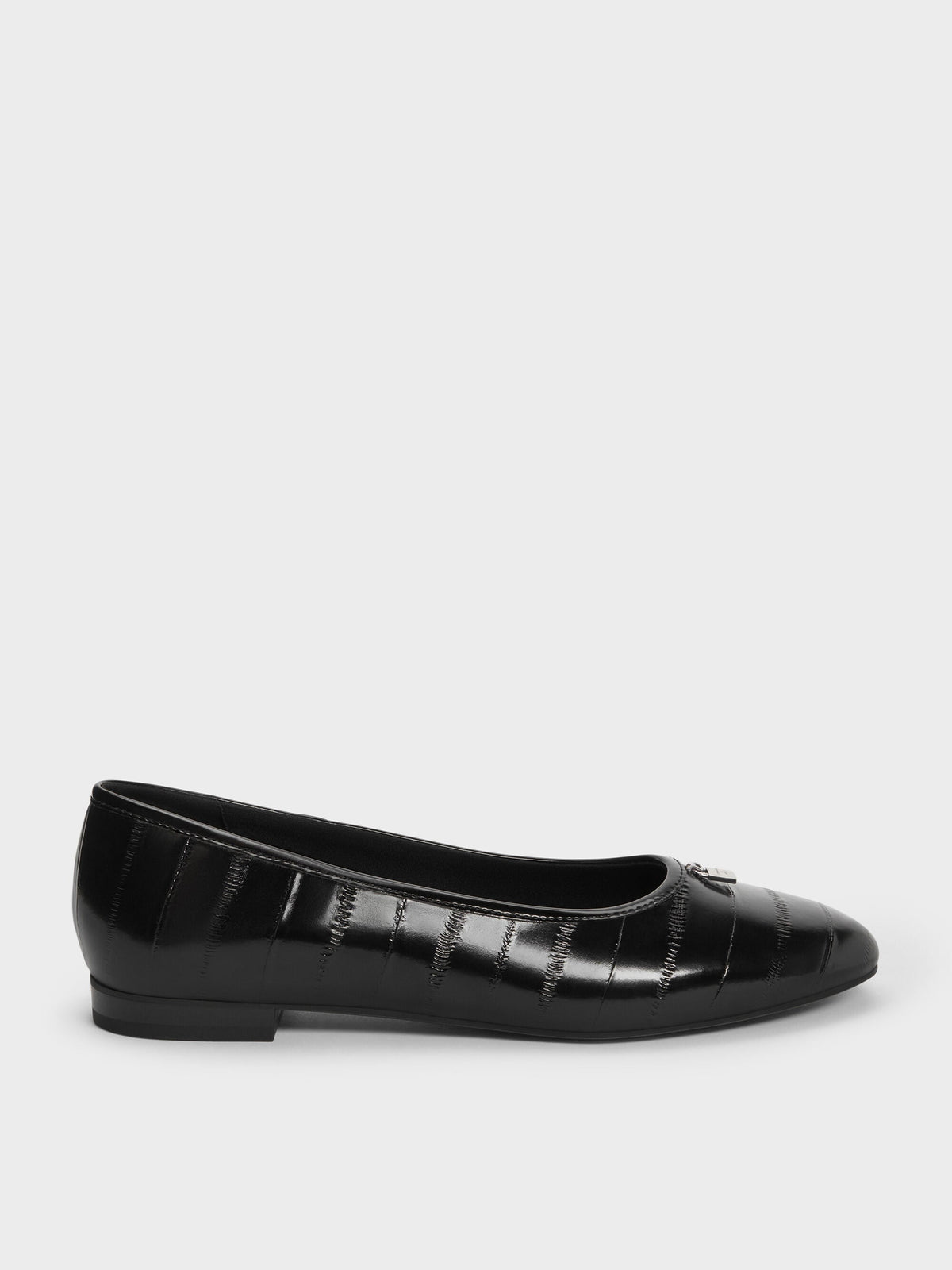 CHARLES & KEITH Value / Griselda Eel-Effect Ballet Flats - Animal Print Black