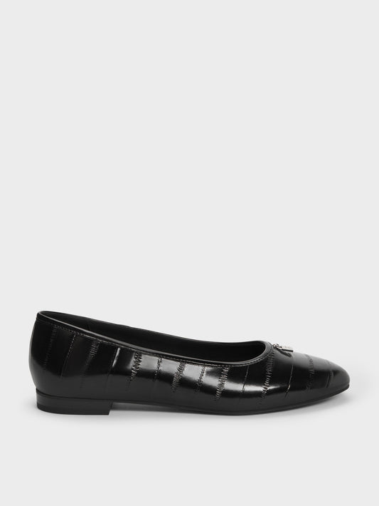 CHARLES & KEITH Value / Griselda Eel-Effect Ballet Flats - Animal Print Black
