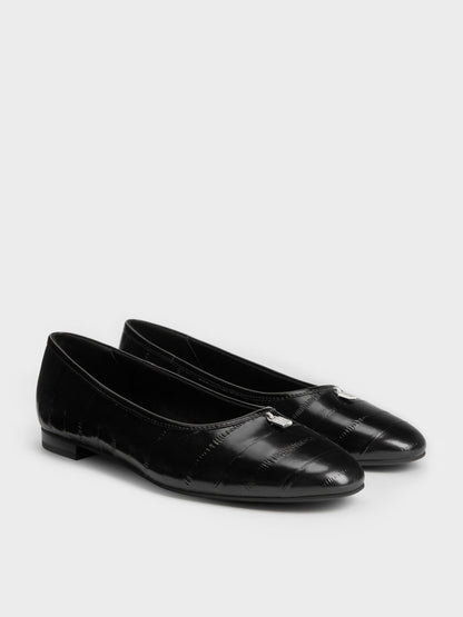 CHARLES & KEITH Value / Griselda Eel-Effect Ballet Flats - Animal Print Black