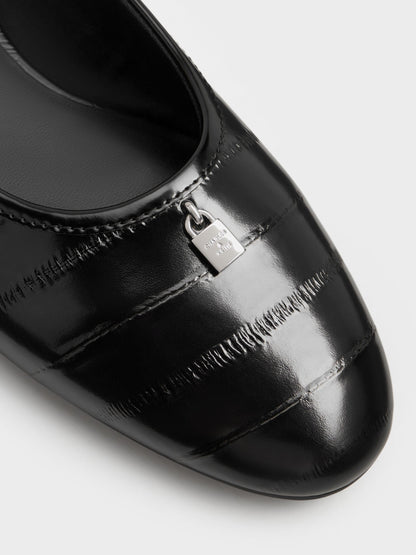 CHARLES & KEITH Value / Griselda Eel-Effect Ballet Flats - Animal Print Black