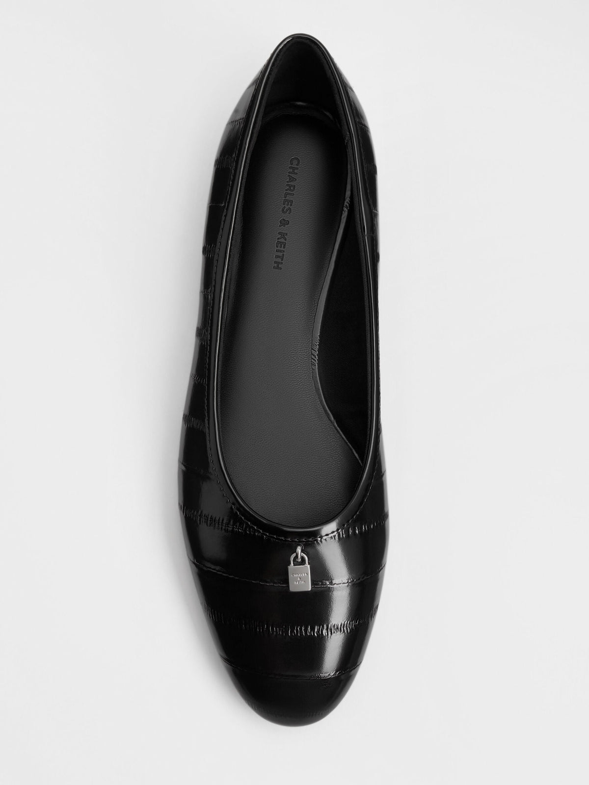 CHARLES & KEITH Value / Griselda Eel-Effect Ballet Flats - Animal Print Black