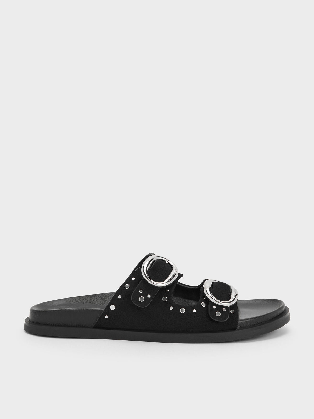 CHARLES & KEITH Special Offer / Studded Buckled Double-Strap Slides - Black