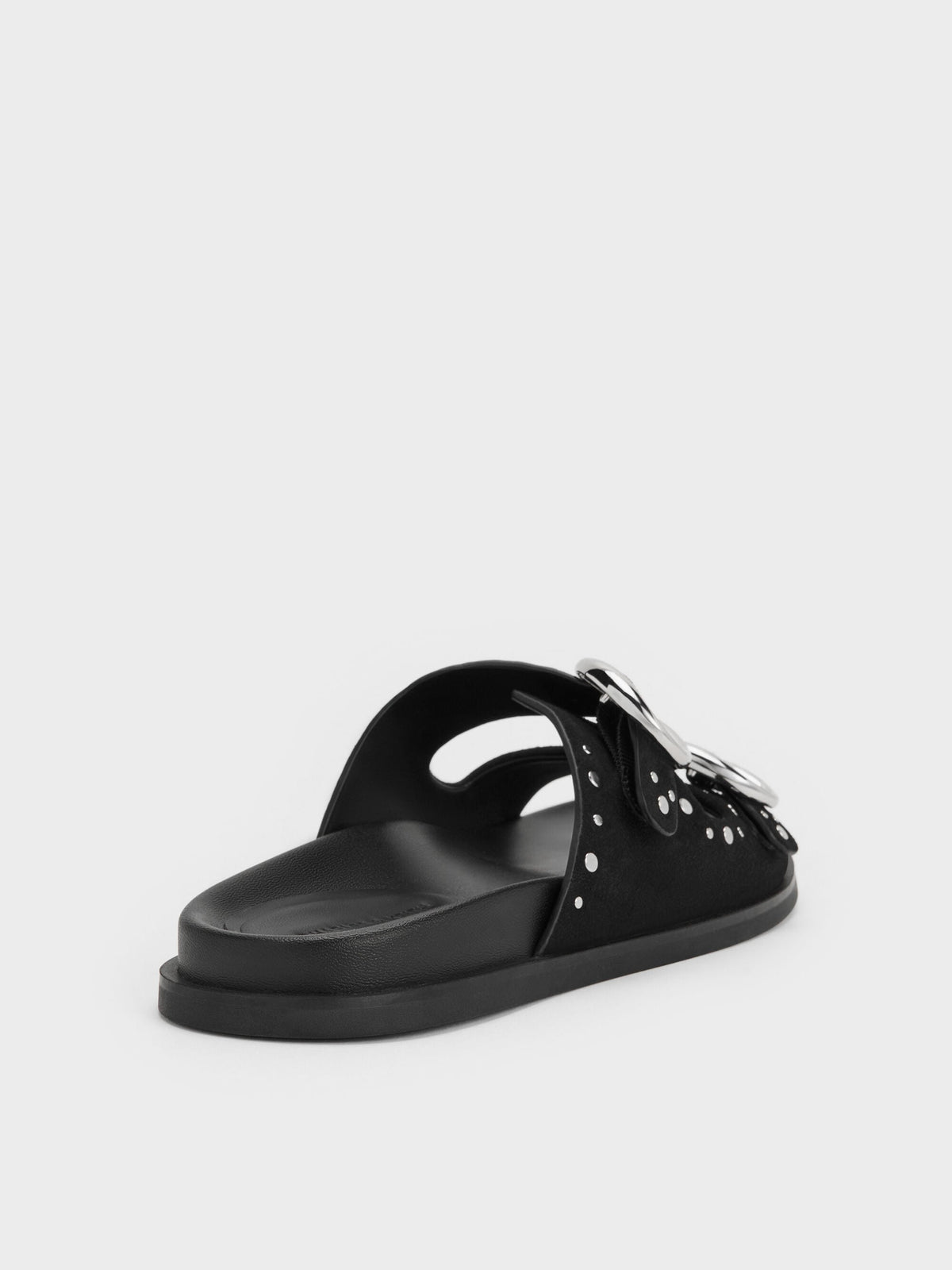CHARLES & KEITH Special Offer / Studded Buckled Double-Strap Slides - Black