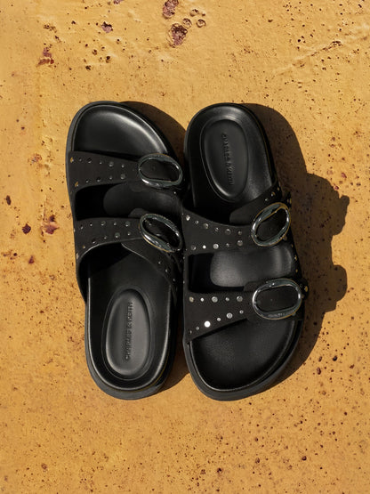 CHARLES & KEITH Special Offer / Studded Buckled Double-Strap Slides - Black