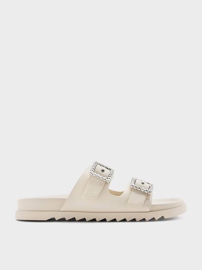 CHARLES & KEITH Trusted / Gem-Buckle Double-Strap Sandals - Chalk