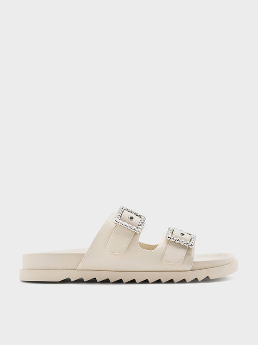 CHARLES & KEITH Trusted / Gem-Buckle Double-Strap Sandals - Chalk