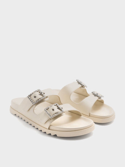 CHARLES & KEITH Trusted / Gem-Buckle Double-Strap Sandals - Chalk