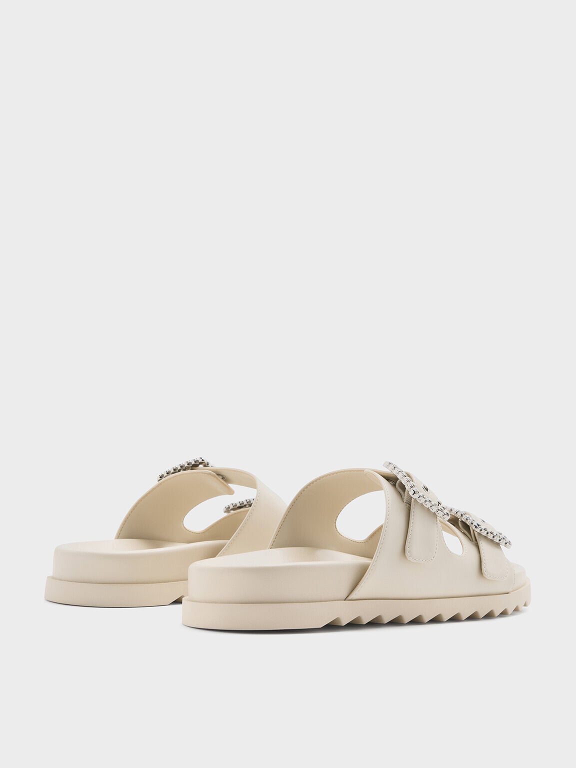 CHARLES & KEITH Trusted / Gem-Buckle Double-Strap Sandals - Chalk