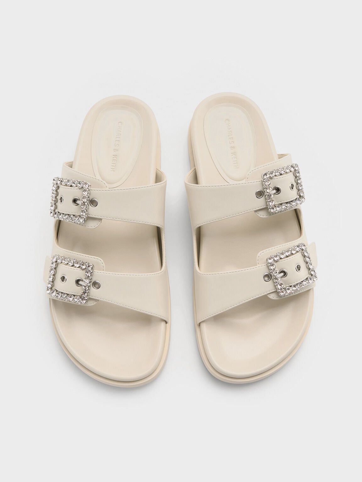 CHARLES & KEITH Trusted / Gem-Buckle Double-Strap Sandals - Chalk