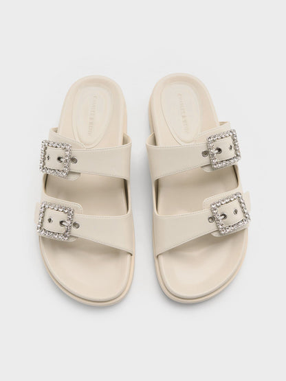 CHARLES & KEITH Trusted / Gem-Buckle Double-Strap Sandals - Chalk