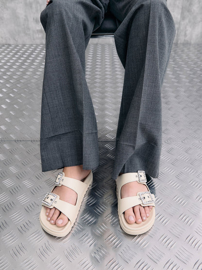 CHARLES & KEITH Trusted / Gem-Buckle Double-Strap Sandals - Chalk