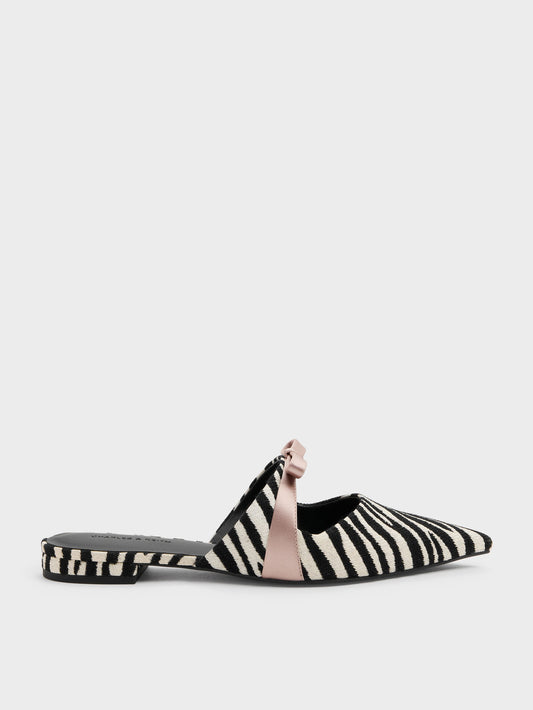 CHARLES & KEITH Classic / Kaleen Zebra-Print Pointed Mules - Animal Print Black