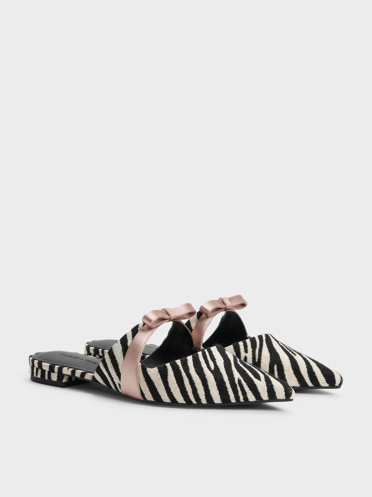 CHARLES & KEITH Classic / Kaleen Zebra-Print Pointed Mules - Animal Print Black