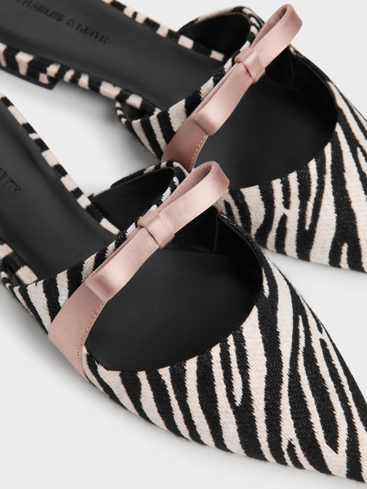 CHARLES & KEITH Classic / Kaleen Zebra-Print Pointed Mules - Animal Print Black