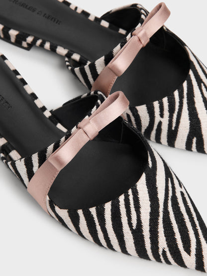 CHARLES & KEITH Classic / Kaleen Zebra-Print Pointed Mules - Animal Print Black