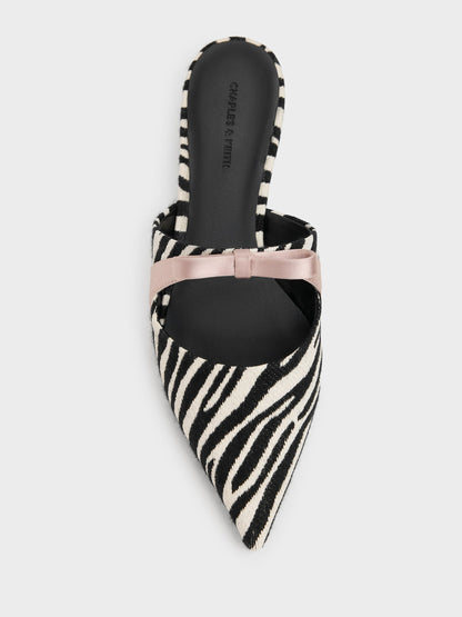 CHARLES & KEITH Classic / Kaleen Zebra-Print Pointed Mules - Animal Print Black