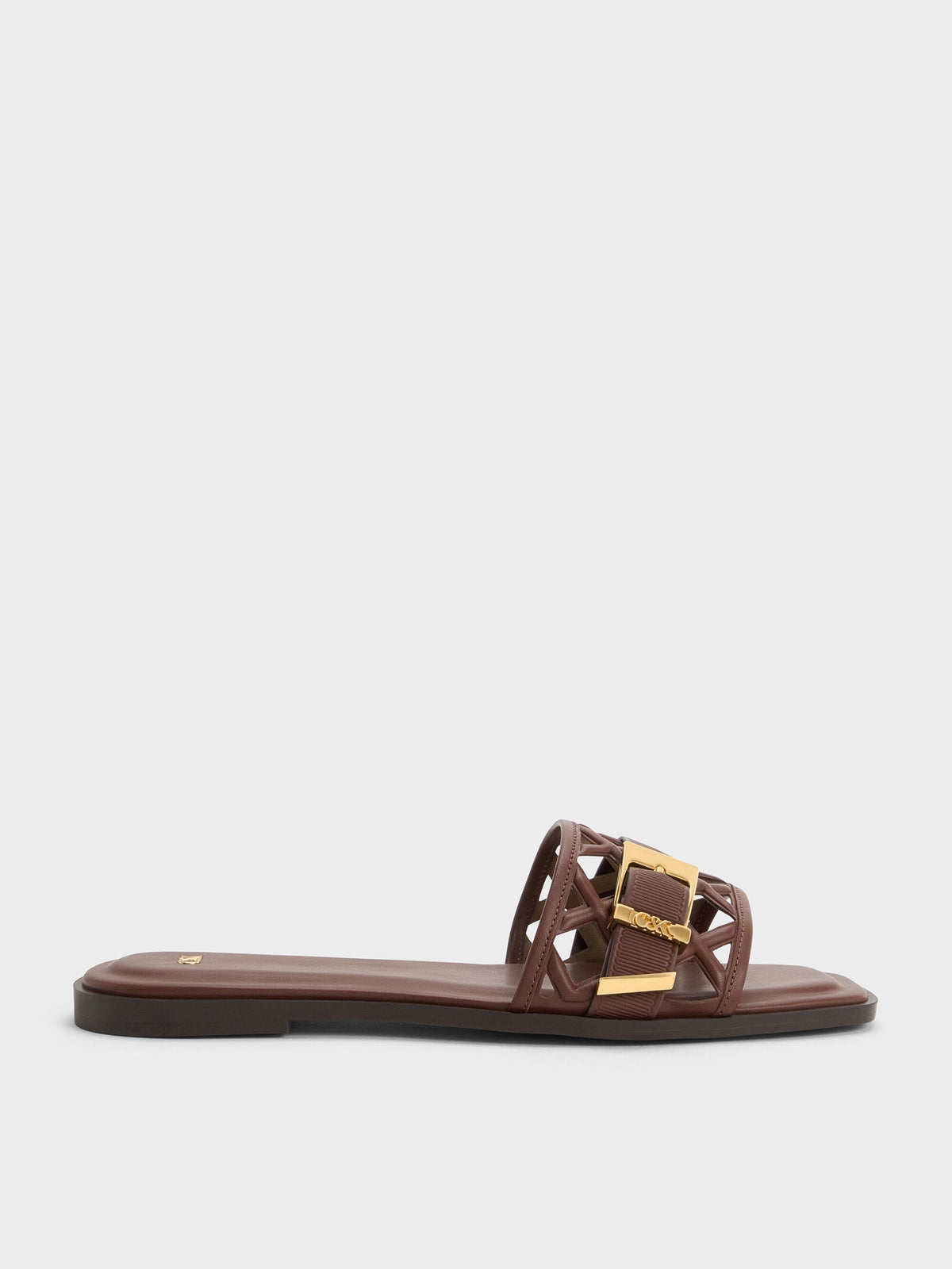 CHARLES & KEITH Recommended / Whitney Leather Cut-Out Slide Sandals - Brown