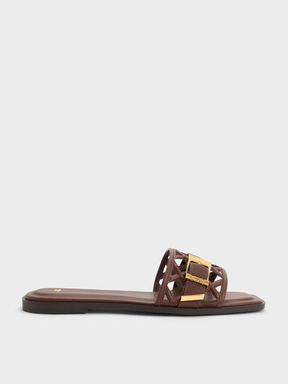 CHARLES & KEITH Recommended / Whitney Leather Cut-Out Slide Sandals - Brown