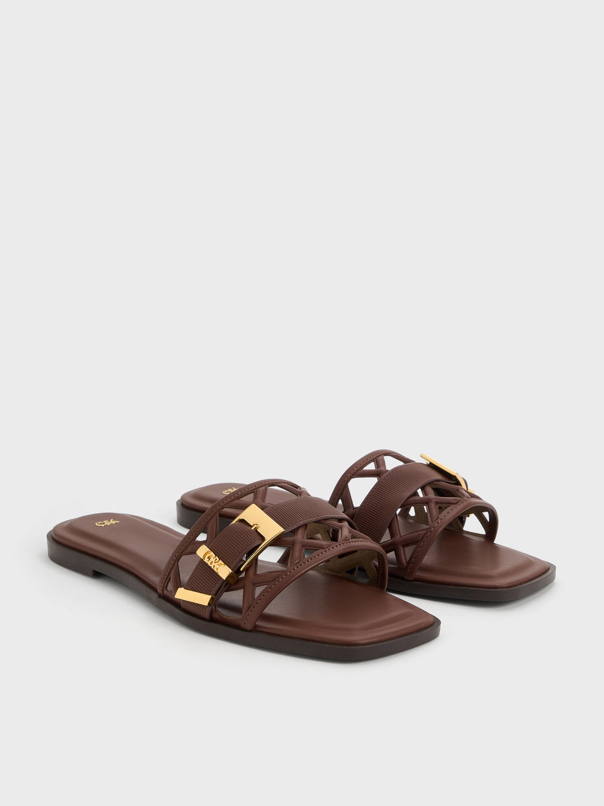 CHARLES & KEITH Recommended / Whitney Leather Cut-Out Slide Sandals - Brown