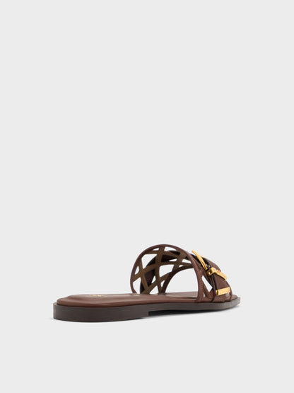 CHARLES & KEITH Recommended / Whitney Leather Cut-Out Slide Sandals - Brown