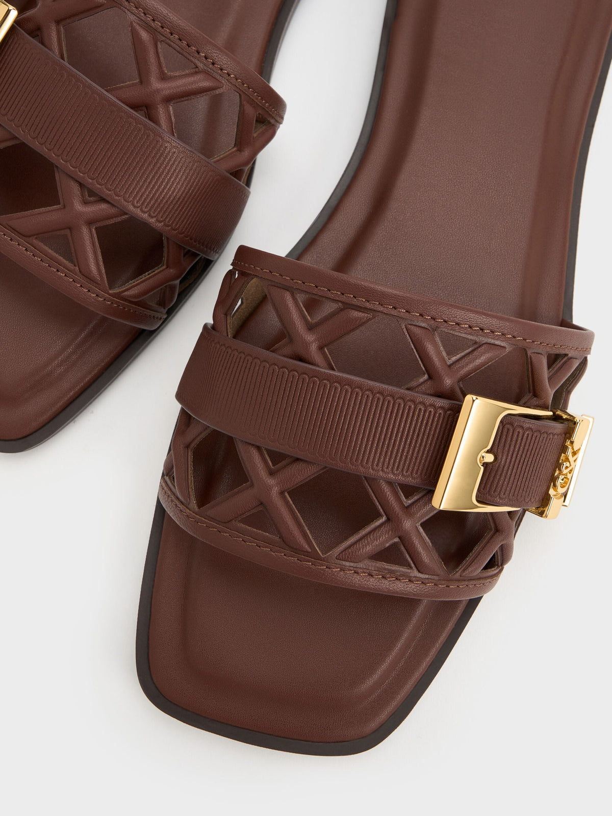 CHARLES & KEITH Recommended / Whitney Leather Cut-Out Slide Sandals - Brown