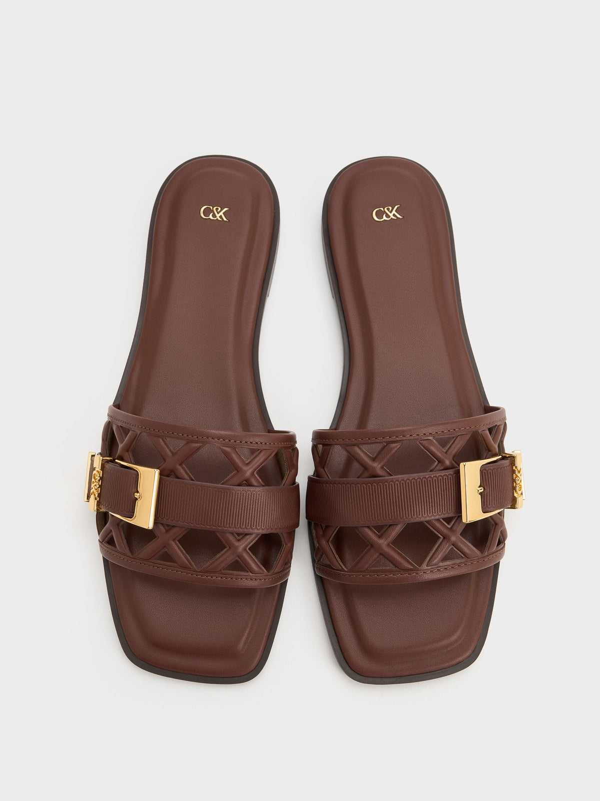 CHARLES & KEITH Recommended / Whitney Leather Cut-Out Slide Sandals - Brown