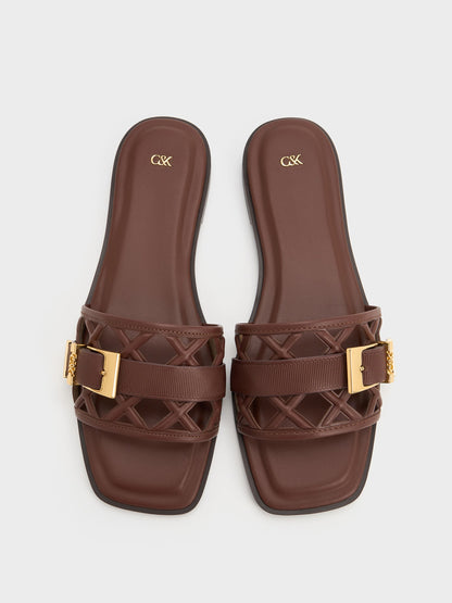 CHARLES & KEITH Recommended / Whitney Leather Cut-Out Slide Sandals - Brown