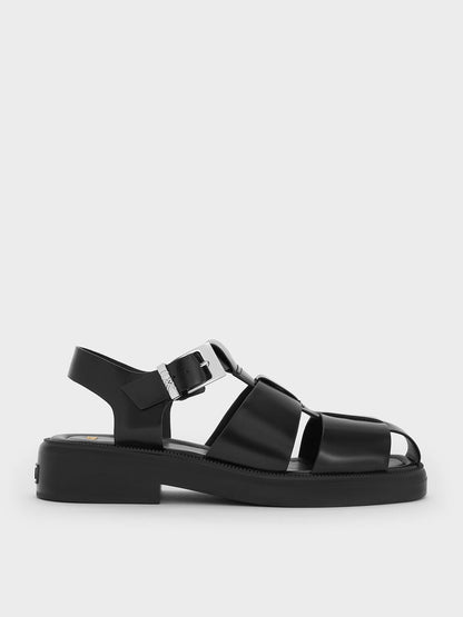 CHARLES & KEITH Best Price / Leather Caged Sandals - Black