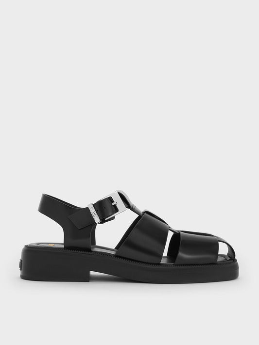 CHARLES & KEITH Best Price / Leather Caged Sandals - Black