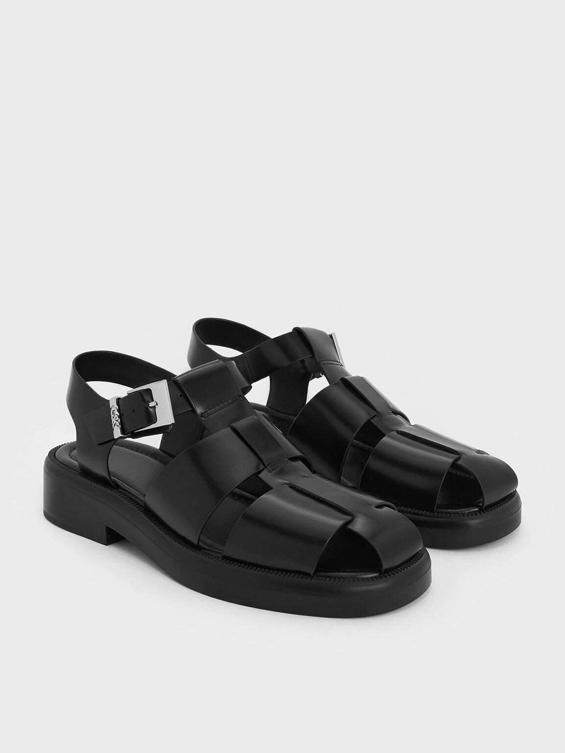 CHARLES & KEITH Best Price / Leather Caged Sandals - Black