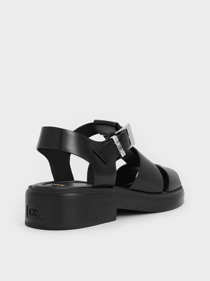 CHARLES & KEITH Best Price / Leather Caged Sandals - Black