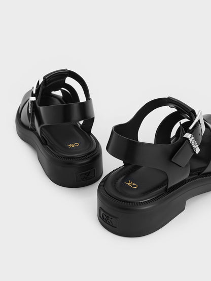 CHARLES & KEITH Best Price / Leather Caged Sandals - Black