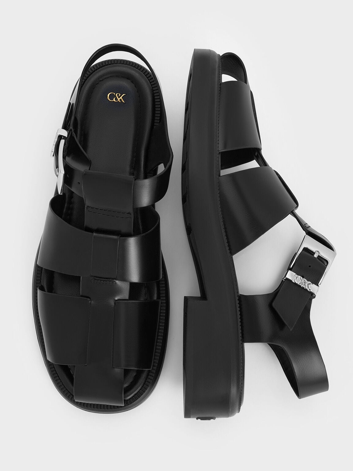CHARLES & KEITH Best Price / Leather Caged Sandals - Black