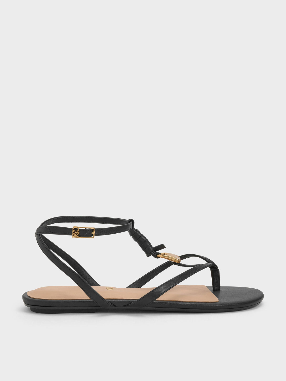 CHARLES & KEITH Sale / Adema Leather Strappy Thong Sandals - Black