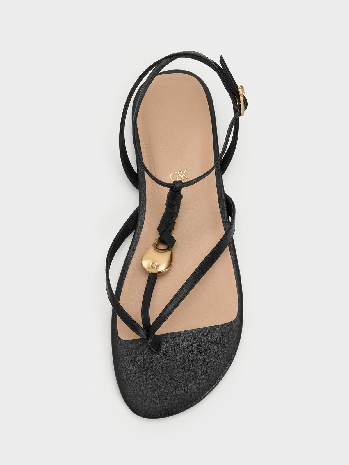 CHARLES & KEITH Sale / Adema Leather Strappy Thong Sandals - Black